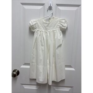 Vintage Handmade ? White Cotton Smocked-Bodice Christening Gown